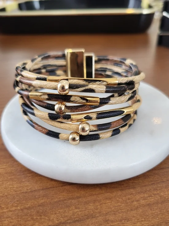 3/$30 Gold & Brown Animal-Print Multi-Strand Bracelet - Picture 2 of 4